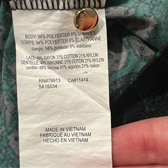 A Pea in the Pod Maternity Black & Green Lace Print Side Tie Jersey Dress Small - Picture 7 of 7